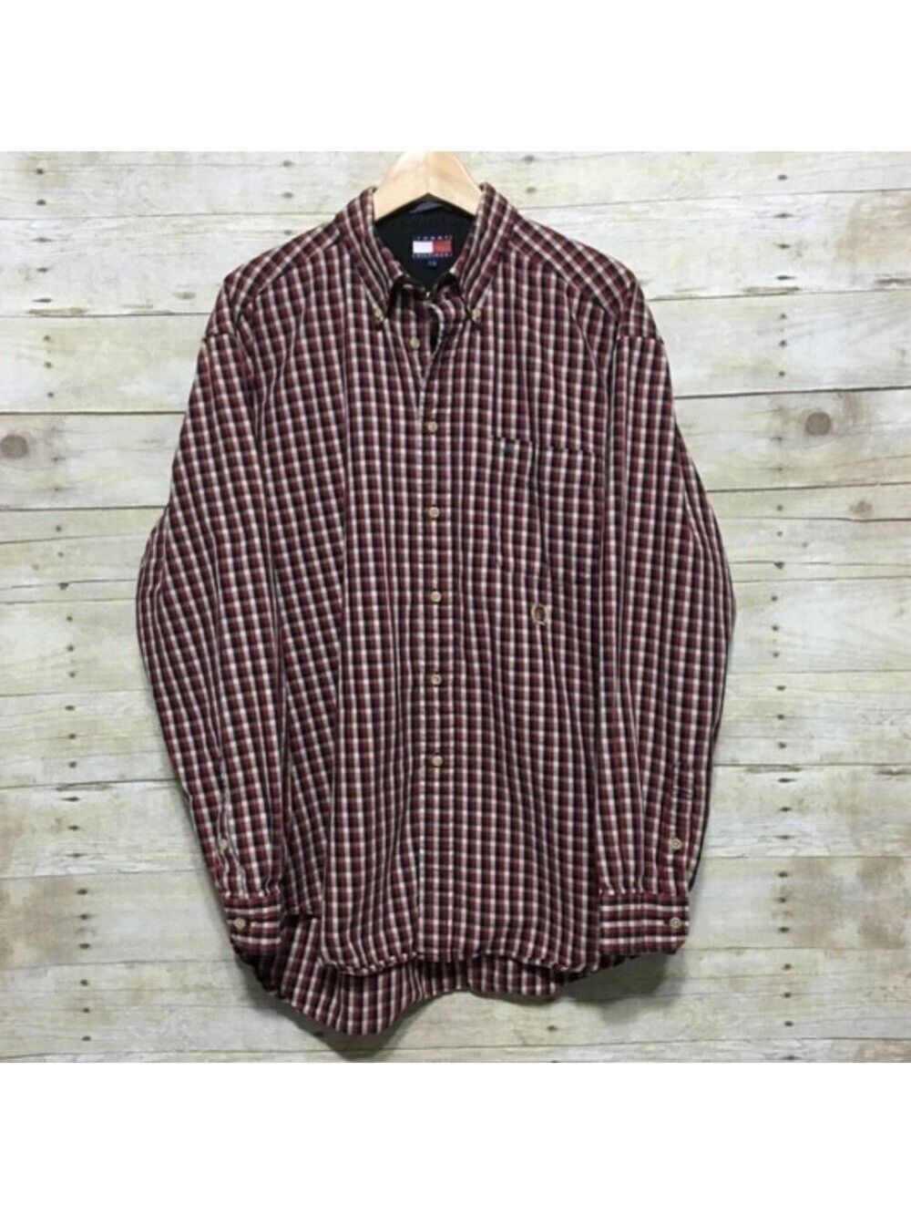 𝅺TOMMY Hilfiger plaid cotton button front shirt size L